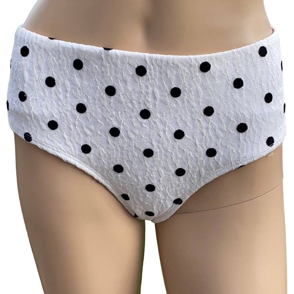 Nicolita Swimsuit Bottom S Coral White Polka Dot Mesh Overlay Bikini Bottom New